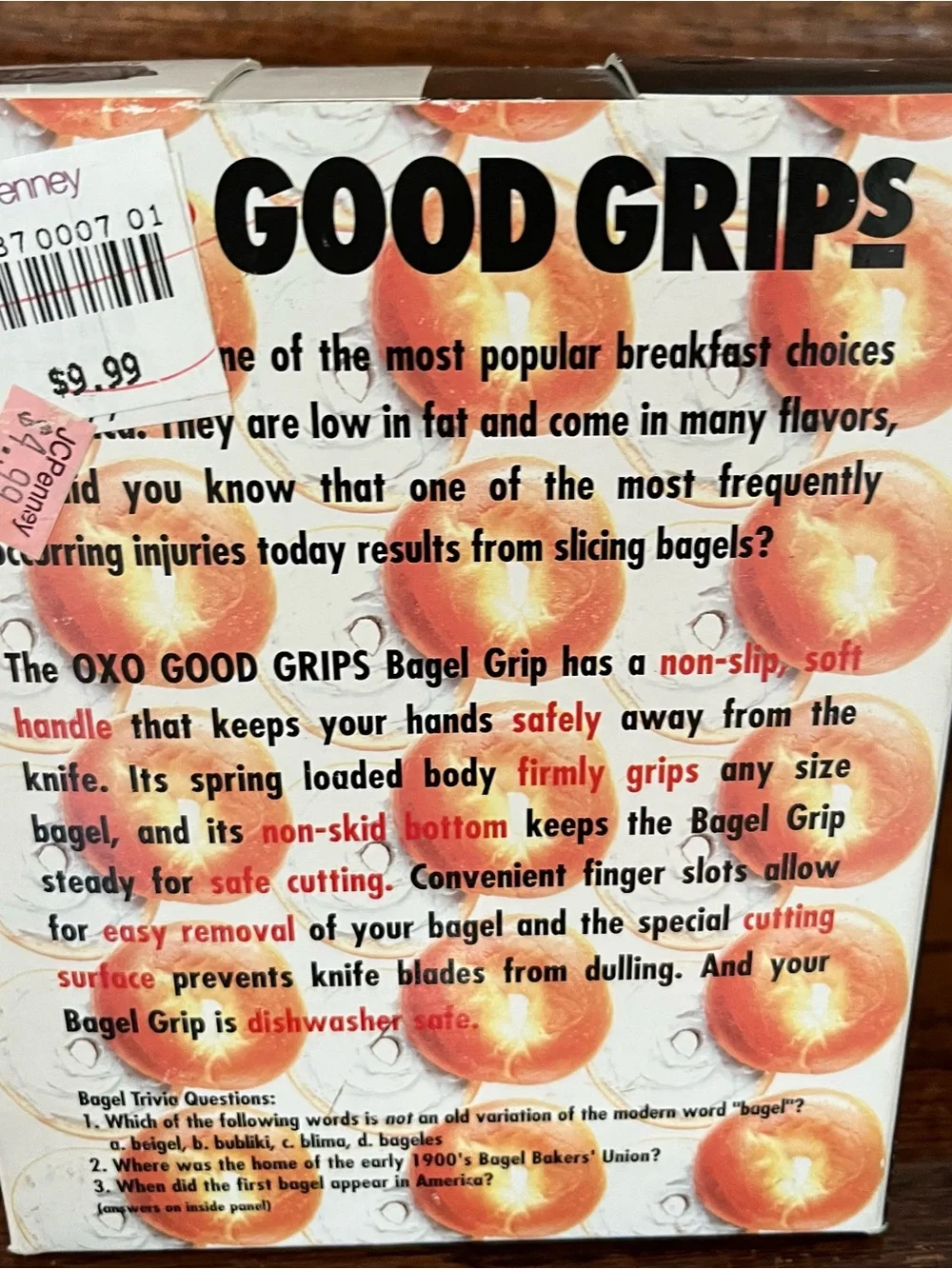 Vintage OXO Good Grips Bagel Grip - White and Black. New in box. NOS